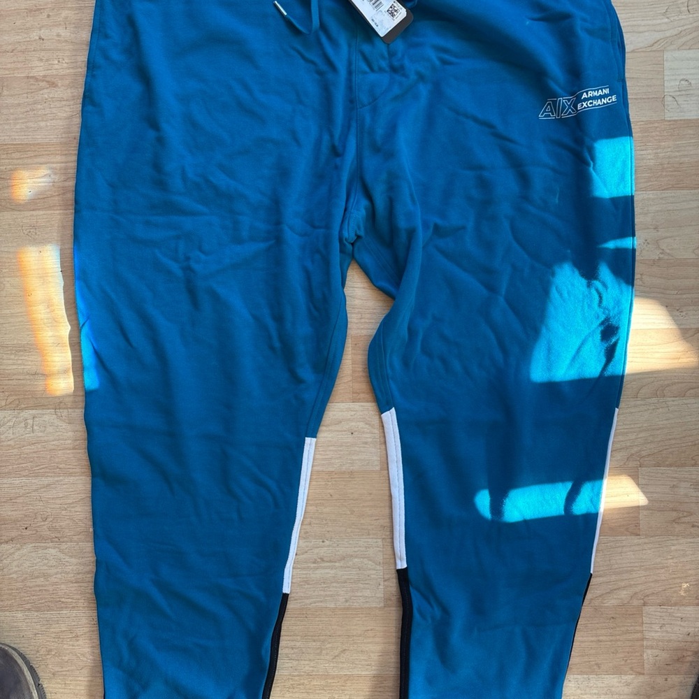 Armani Exchange Teal Joggers with White Detail